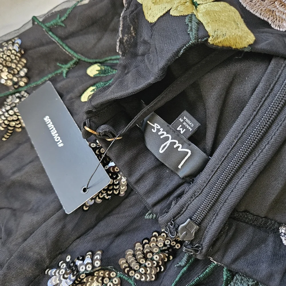 Lulu's Black Mini Dress with Yellow & Blush Floral Embroidery - Picture 7 of 7